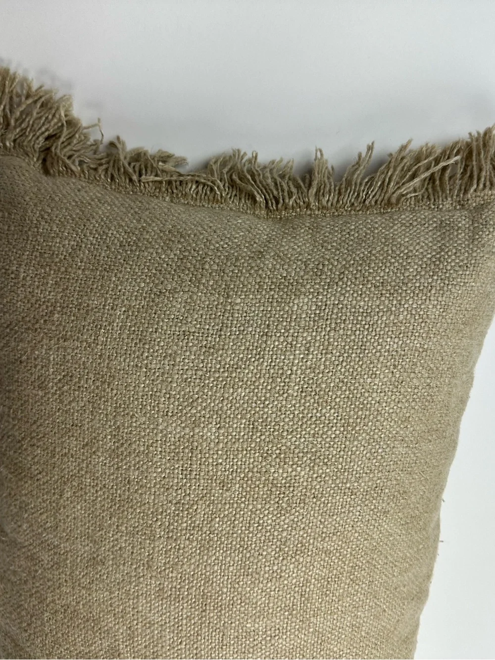 Crate & Barrel European Flax Texture Fringe Accent Pillow Size 24 x 16 Inches